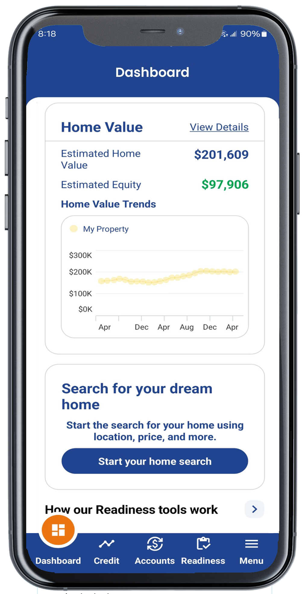 Search for a new home and monitor your home value